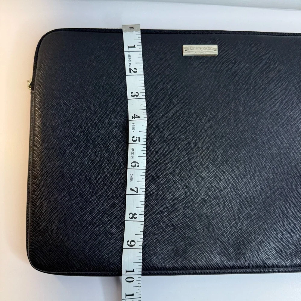 Kate Spade Black Laptop Sleeve 13” MacBook Case Gold Plaque Zip